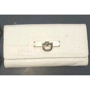 DKNY Donna Karan Croco Embossed  Zip Around Wallet White